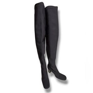 PAZZO Black Stretch Fabric Over the Knee Block Heel Boots